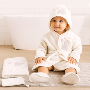 Ribbon Bear Themed Baby Bathrobe Set Ecru (0-24 Months) - SP001.155.10