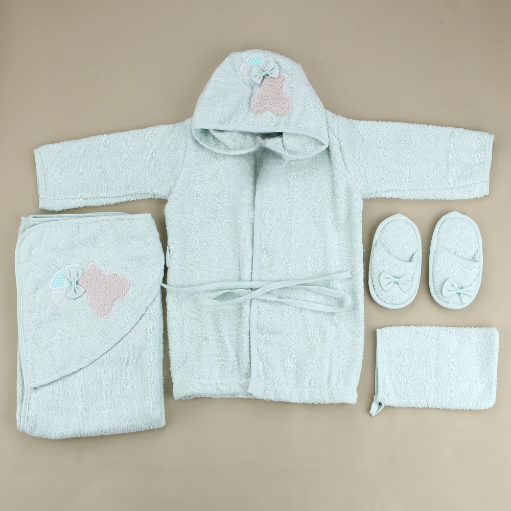 Ribbon Bear Themed Baby Bathrobe Set Mint (0-24 Months) - SP001.155.11