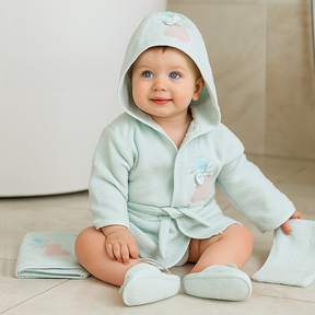Ribbon Bear Themed Baby Bathrobe Set Mint (0-24 Months) - SP001.155.11