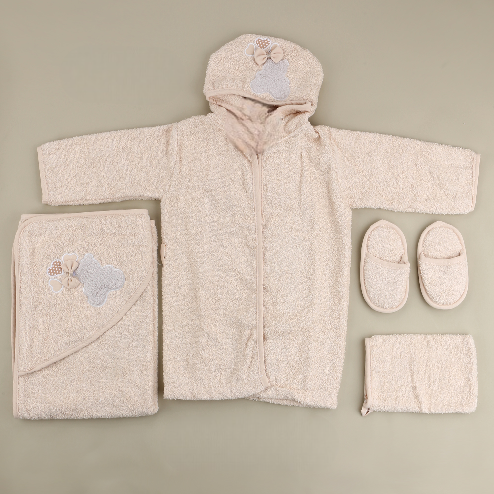 Ribbon Bear Themed Baby Bathrobe Set Beige (0-24 Months) - SP001.155.12
