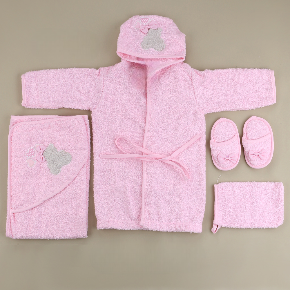 Ribbon Bear Themed Baby Bathrobe Set Pink (0-24 Months) - SP001.155.2