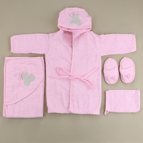 Ribbon Bear Themed Baby Bathrobe Set Pink (0-24 Months) - SP001.155.2