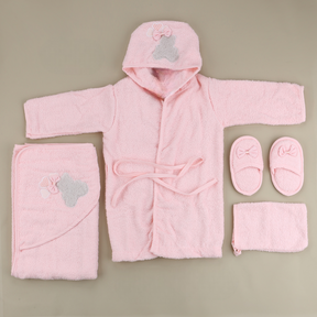 Ribbon Bear Themed Baby Bathrobe Set Salmon (0-24 Months) - SP001.155.8