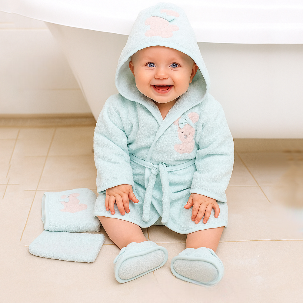Ribbon Rabbit Themed Baby Bathrobe Set Mint (0-24 Months) - SP001.156.11