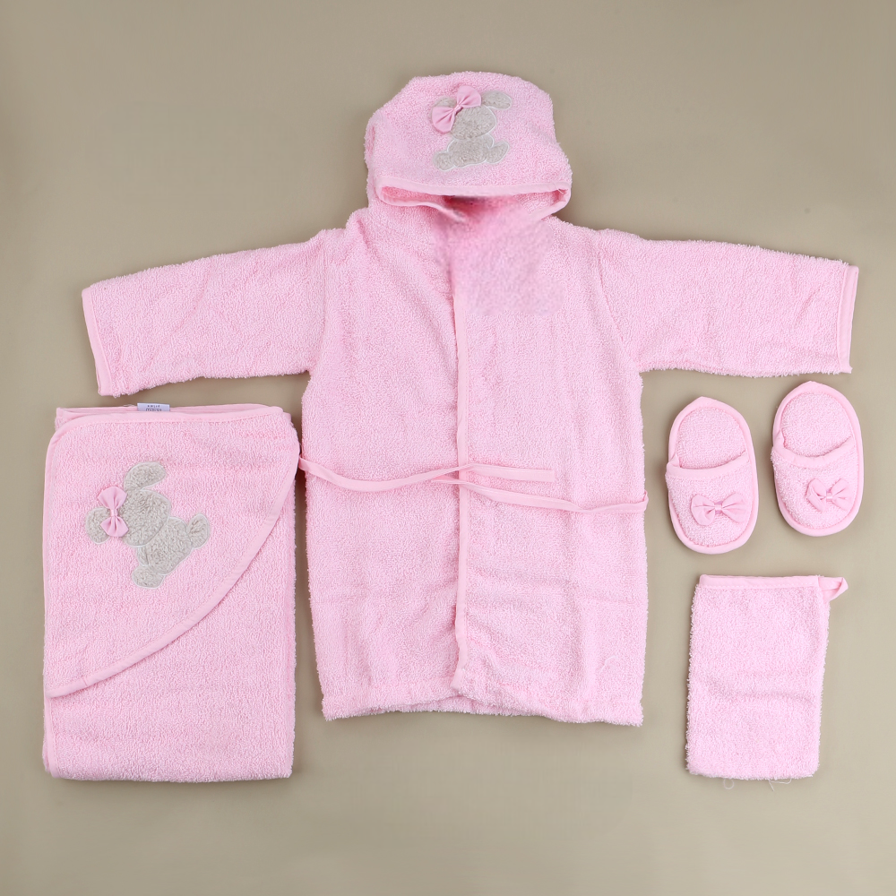 Ribbon Rabbit Themed Baby Bathrobe Set Pink (0-24 Months) - SP001.156.2
