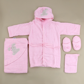 Ribbon Rabbit Themed Baby Bathrobe Set Pink (0-24 Months) - SP001.156.2