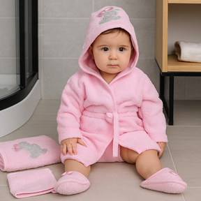 Ribbon Rabbit Themed Baby Bathrobe Set Pink (0-24 Months) - SP001.156.2