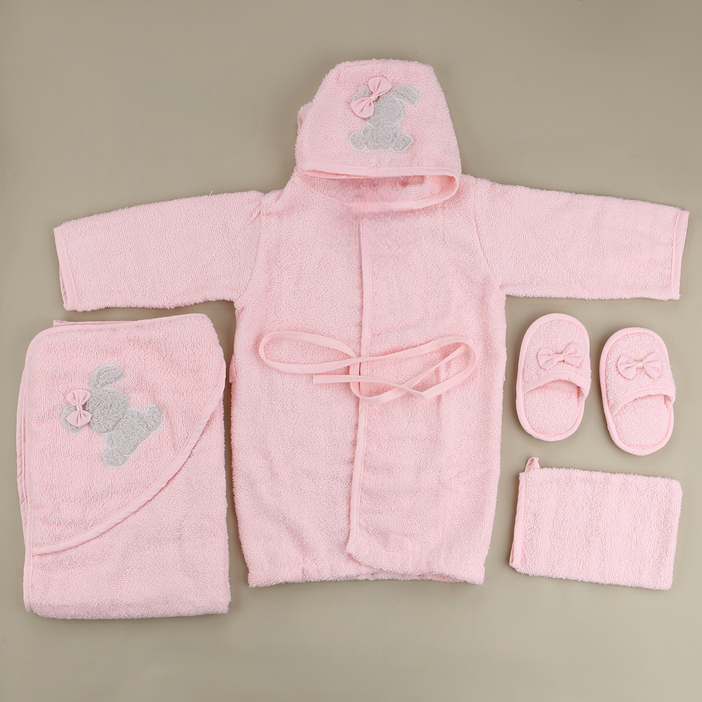 Ribbon Rabbit Themed Baby Bathrobe Set Salmon (0-24 Months) - SP001.156.8