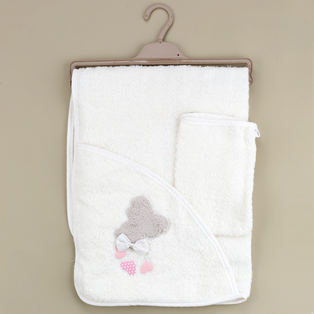 Ribbon Bear Themed Baby Towel Ecru - SP001.157.10