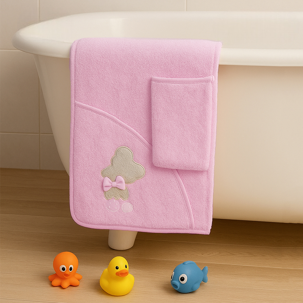 Ribbon Bear Themed Baby Towel Pink - SP001.157.2