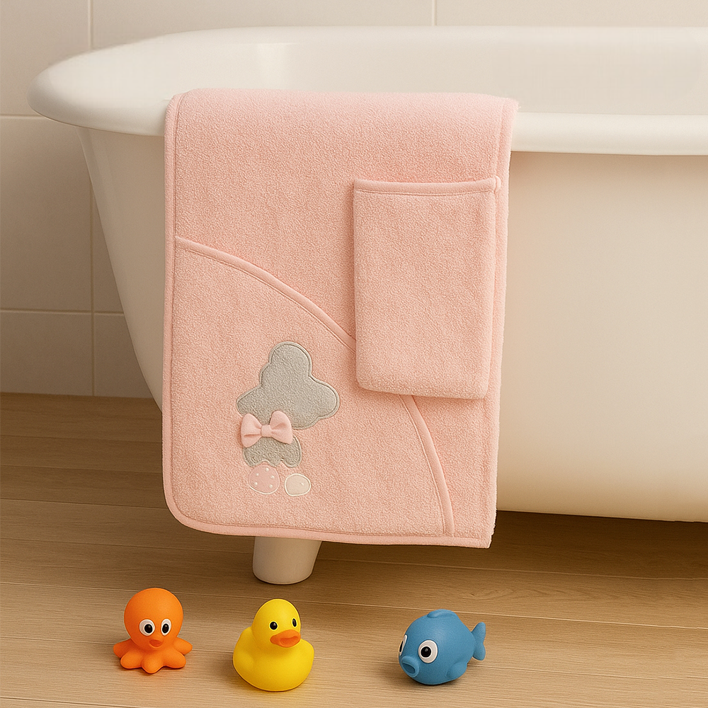 Ribbon Bear Themed Baby Towel Salmon - SP001.157.8
