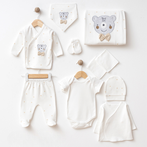 Polka Dot Bear Themed Hospital Outfit 10-Piece Set Newborn Baby Beige (0-3 Months) - SP001.2107.12
