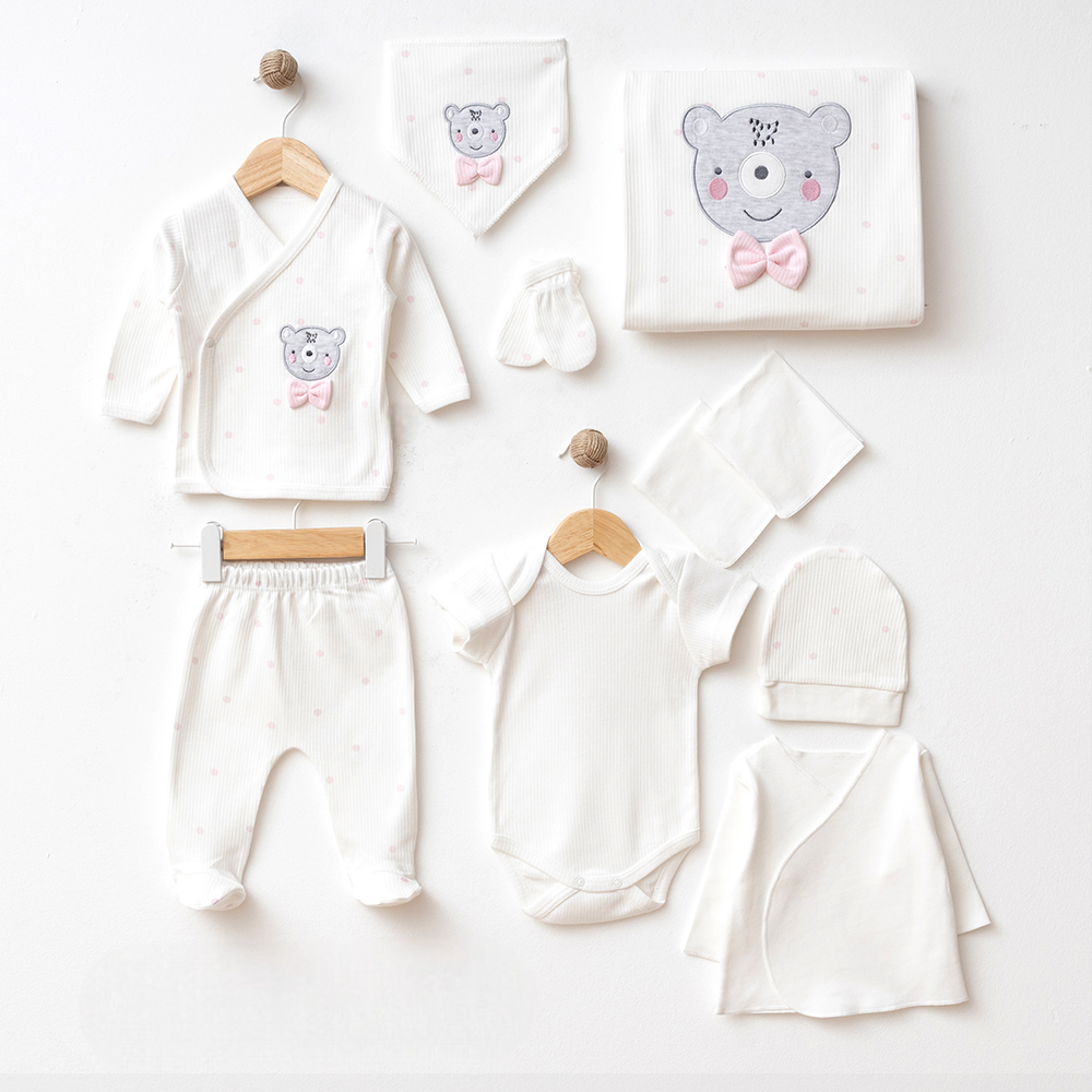 Polka Dot Bear Themed Hospital Outfit 10-Piece Set Newborn Baby Girl Pink (0-3 Months) - SP001.2107.2