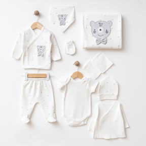 Polka Dot Bear Themed Hospital Outfit 10-Piece Set Newborn Baby Grey (0-3 Months) - SP001.2107.5