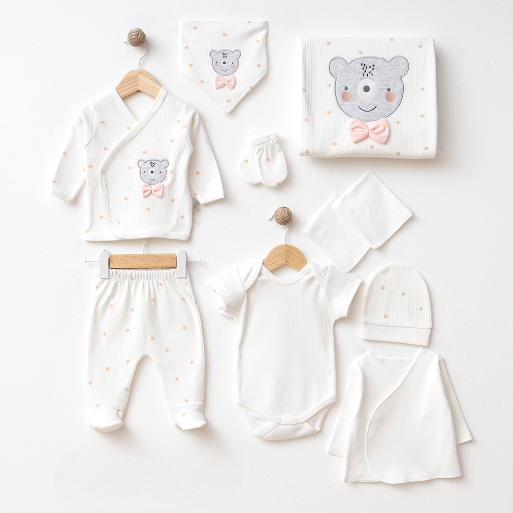 Polka Dot Bear Themed Hospital Outfit 10-Piece Set Newborn Baby Girl Salmon (0-3 Months) - SP001.2107.8