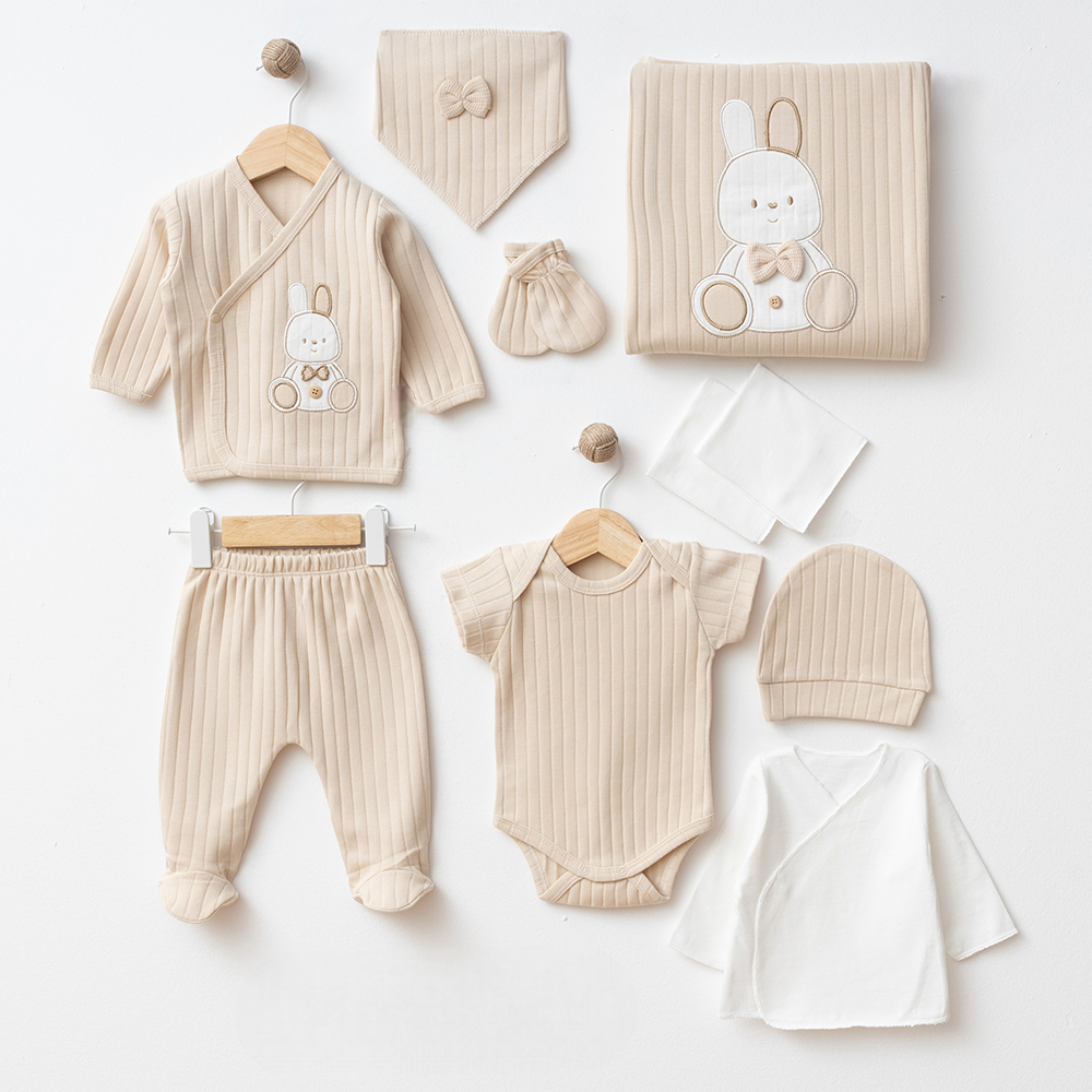 Rabbit Themed Hospital Outfit 10-Piece Set Newborn Baby Beige (0-3 Months) - SP001.2109.12