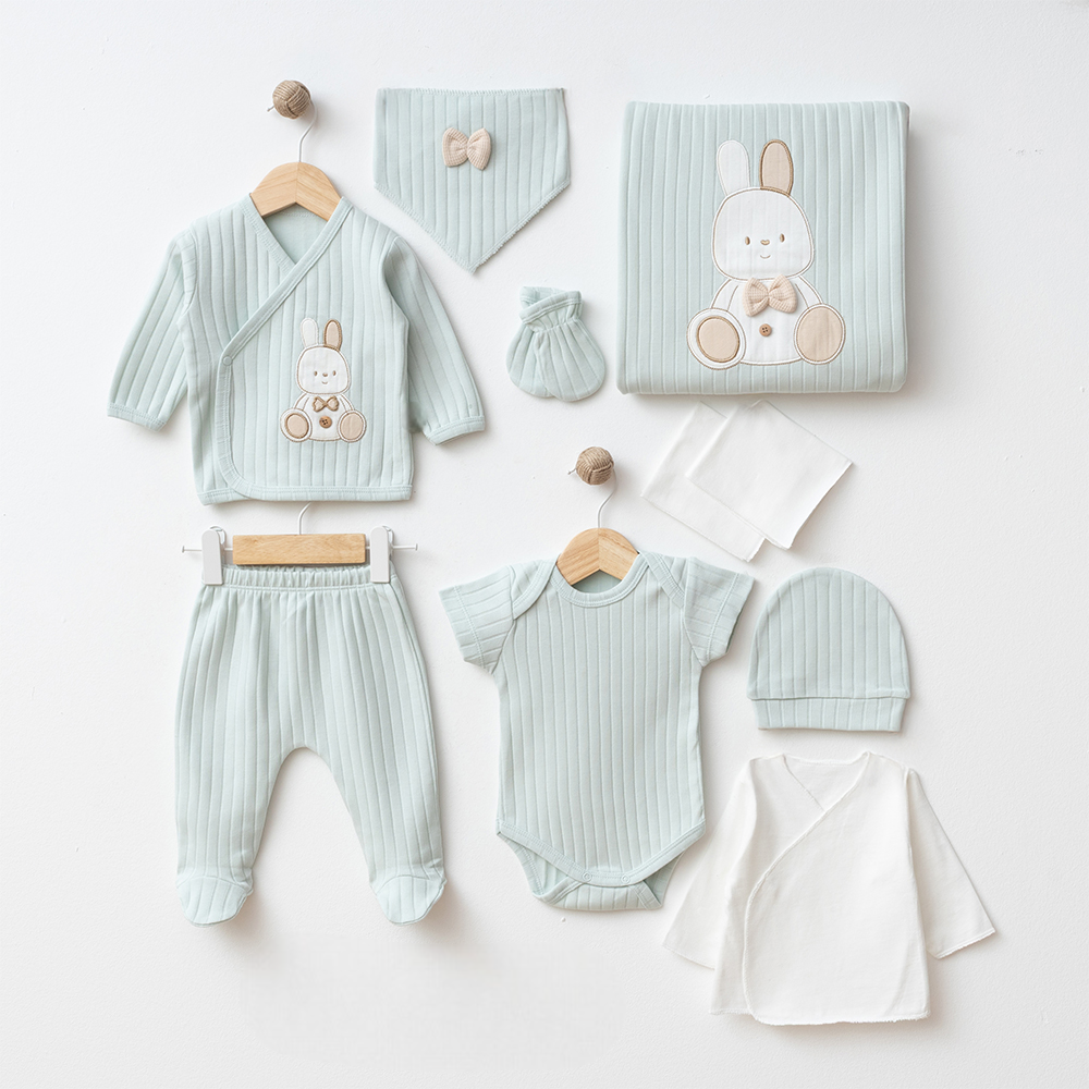 Rabbit Themed Hospital Outfit 10-Piece Set Newborn Baby Mint (0-3 Months) - SP001.2109.13