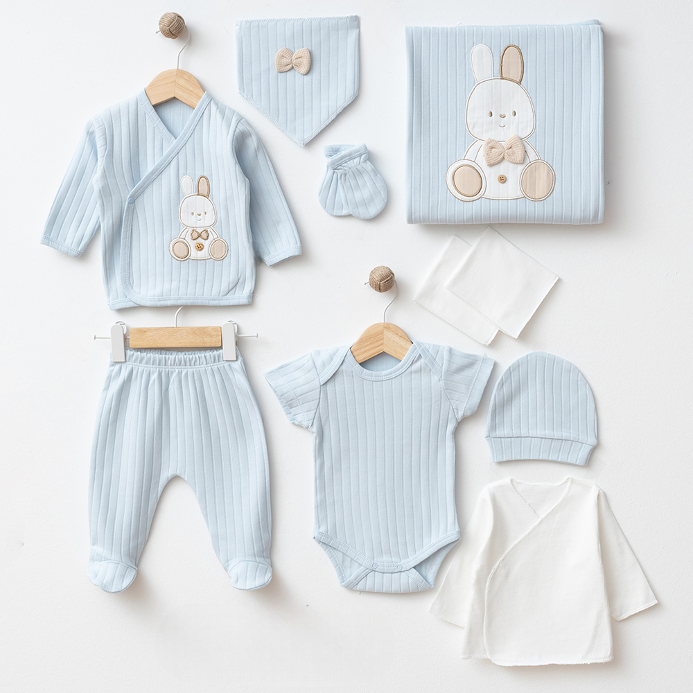 Rabbit Themed Hospital Outfit 10-Piece Set Newborn Baby Blue (0-3 Months) - SP001.2109.1