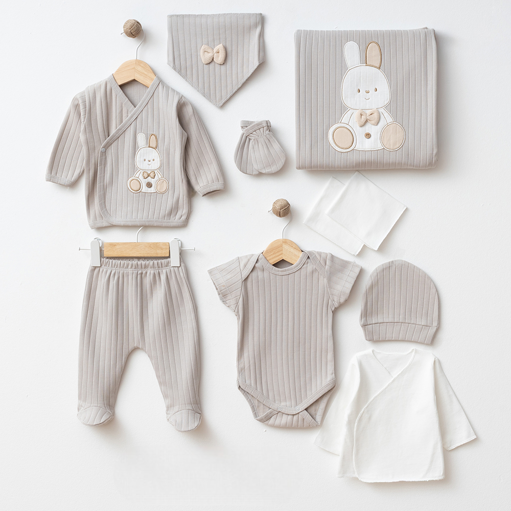 Rabbit Themed Hospital Outfit 10-Piece Set Newborn Baby Grey (0-3 Months) - SP001.2109.5