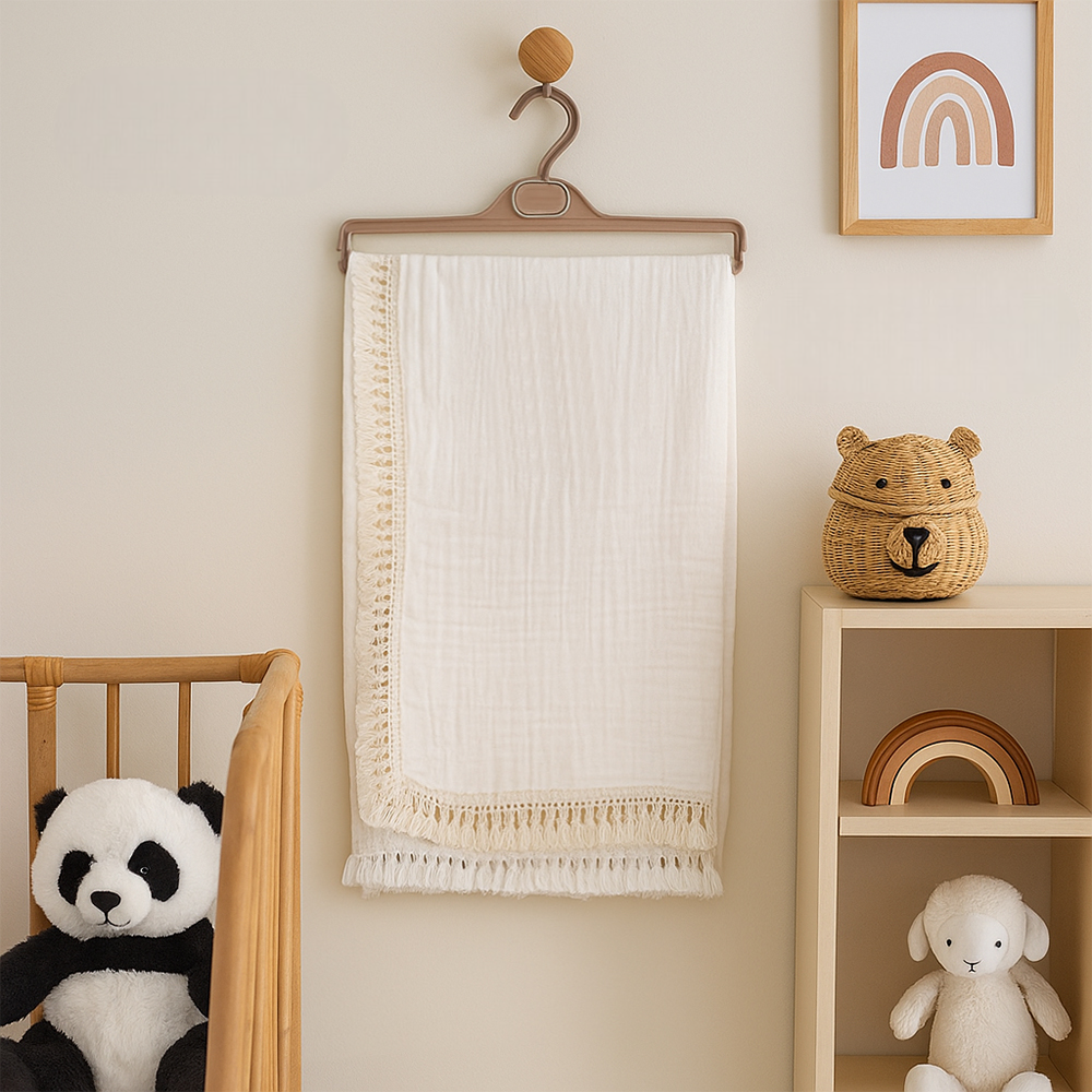 Fringed Baby Blanket Ecru - SP001.71907.3