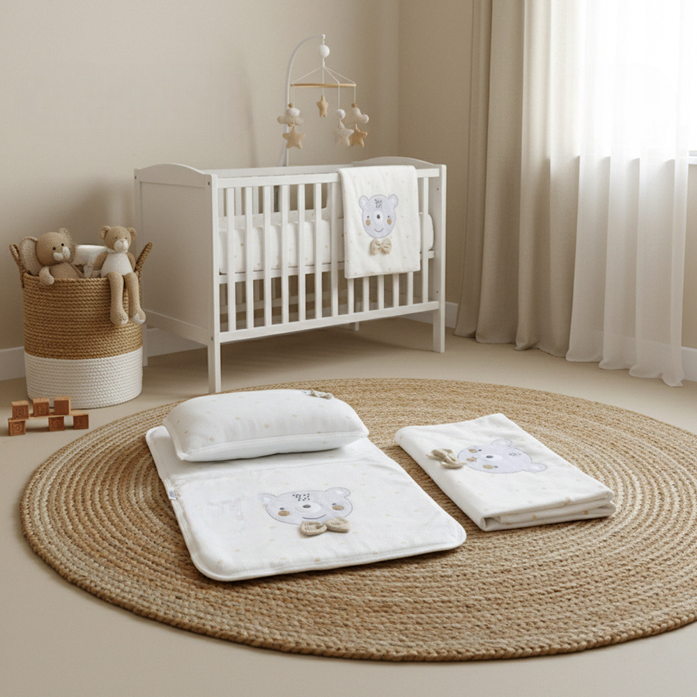 Polka Dot Bear Baby Blanket, Pillow & Diaper Changing Cushion Beige - SP001.8811.12