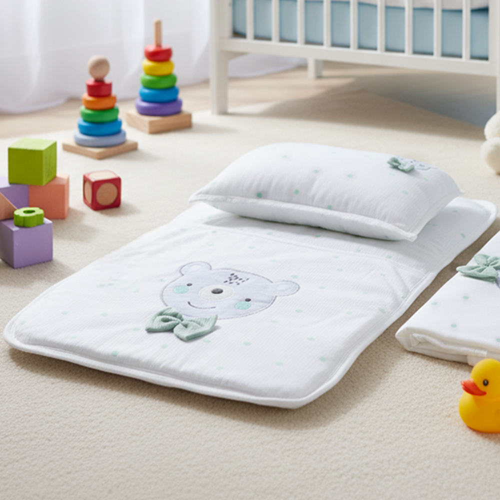 Polka Dot Bear Baby Blanket, Pillow & Diaper Changing Cushion Green - SP001.8811.13