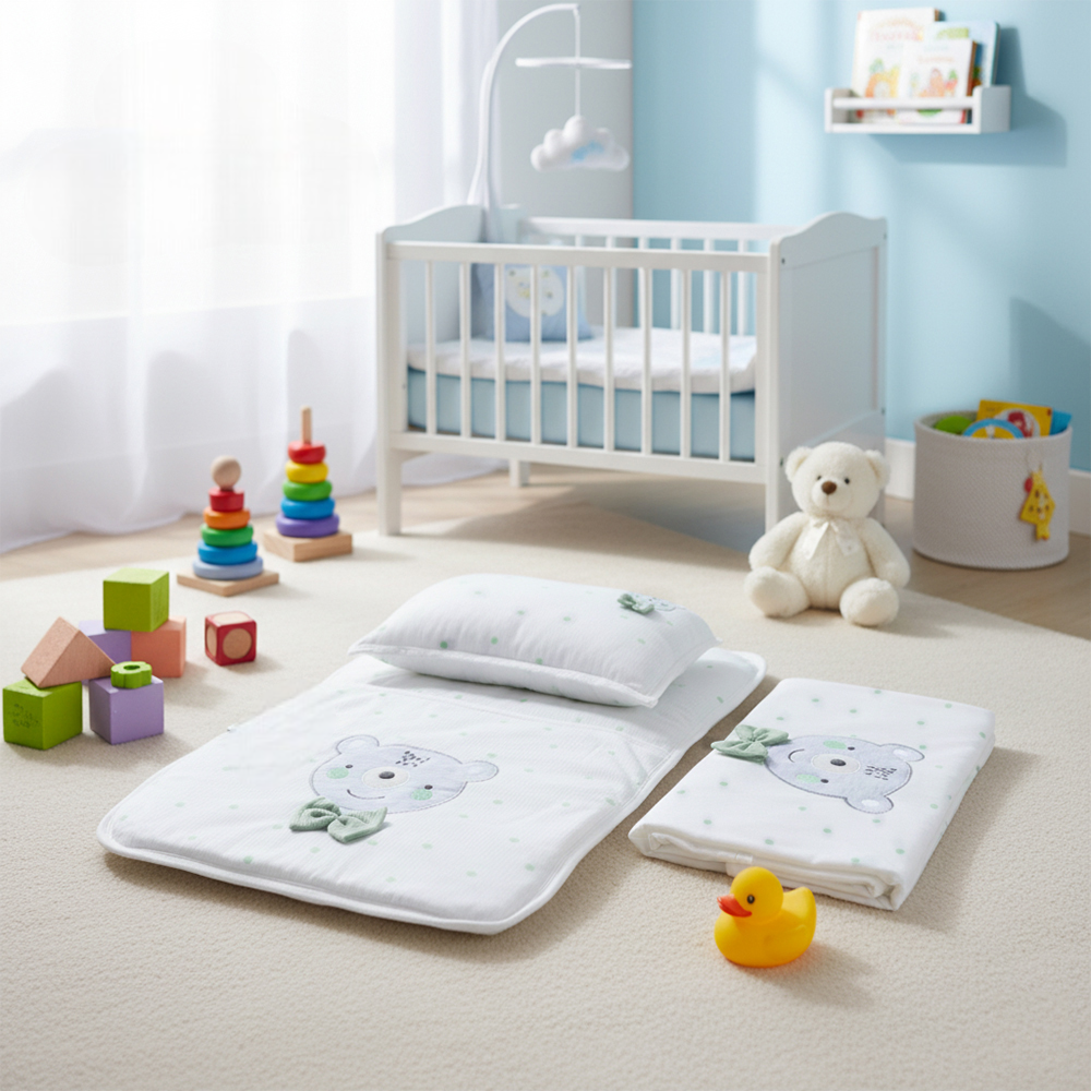 Polka Dot Bear Baby Blanket, Pillow & Diaper Changing Cushion Green - SP001.8811.13