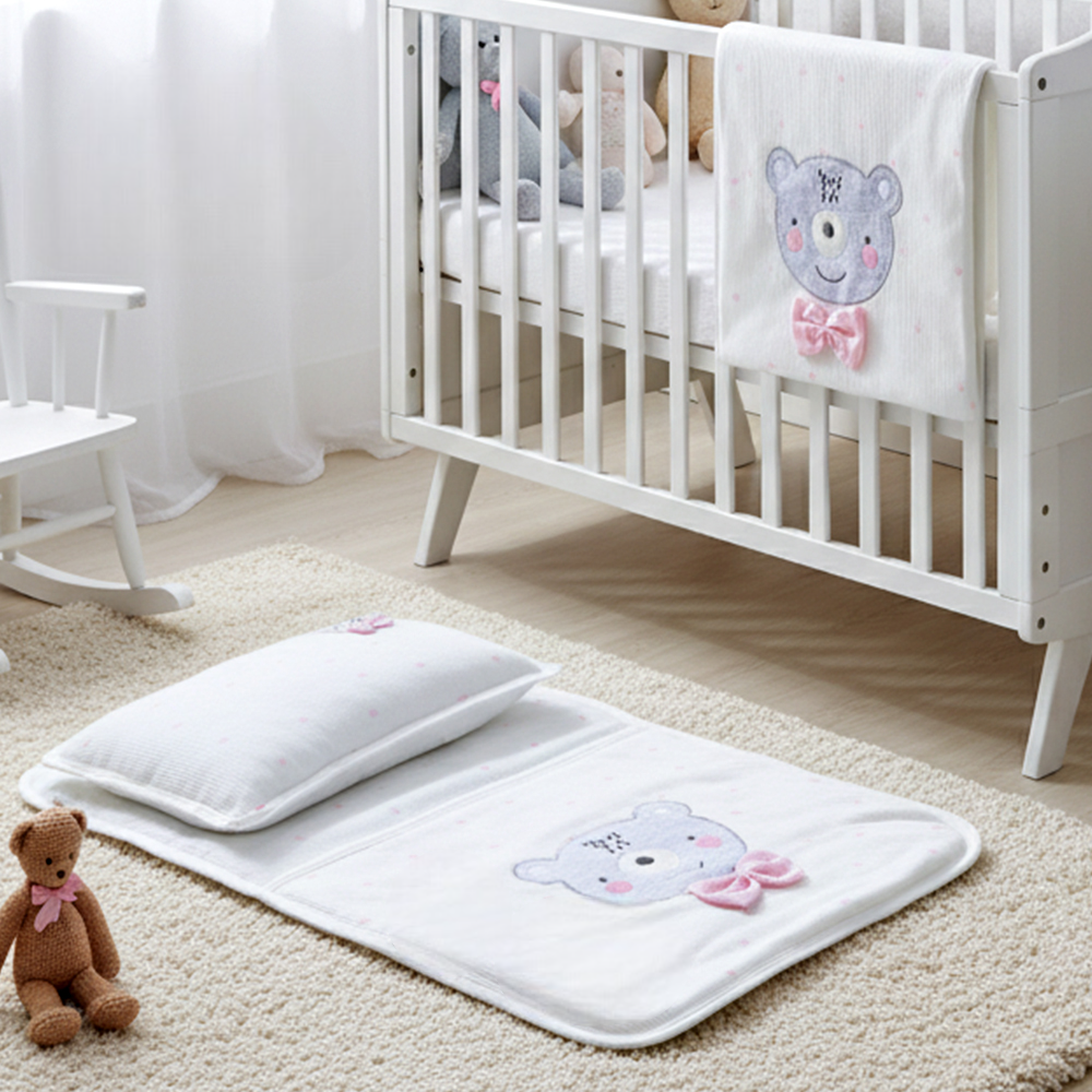 Polka Dot Bear Baby Blanket, Pillow & Diaper Changing Cushion Pink - SP001.8811.2