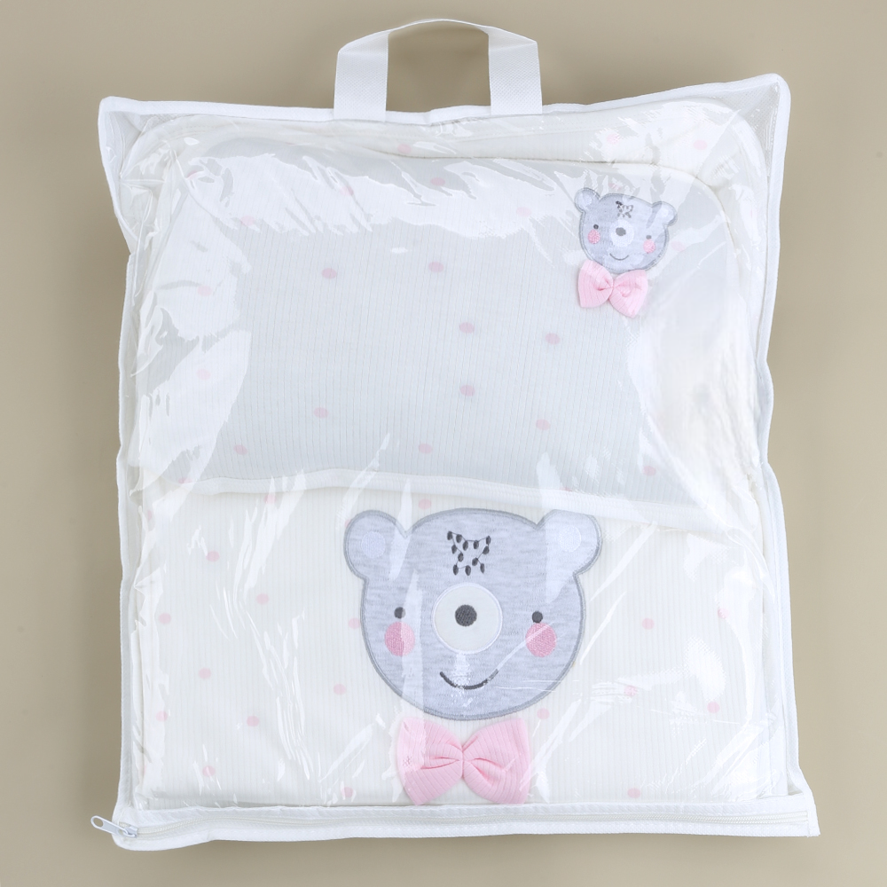 Polka Dot Bear Baby Blanket, Pillow & Diaper Changing Cushion Pink - SP001.8811.2
