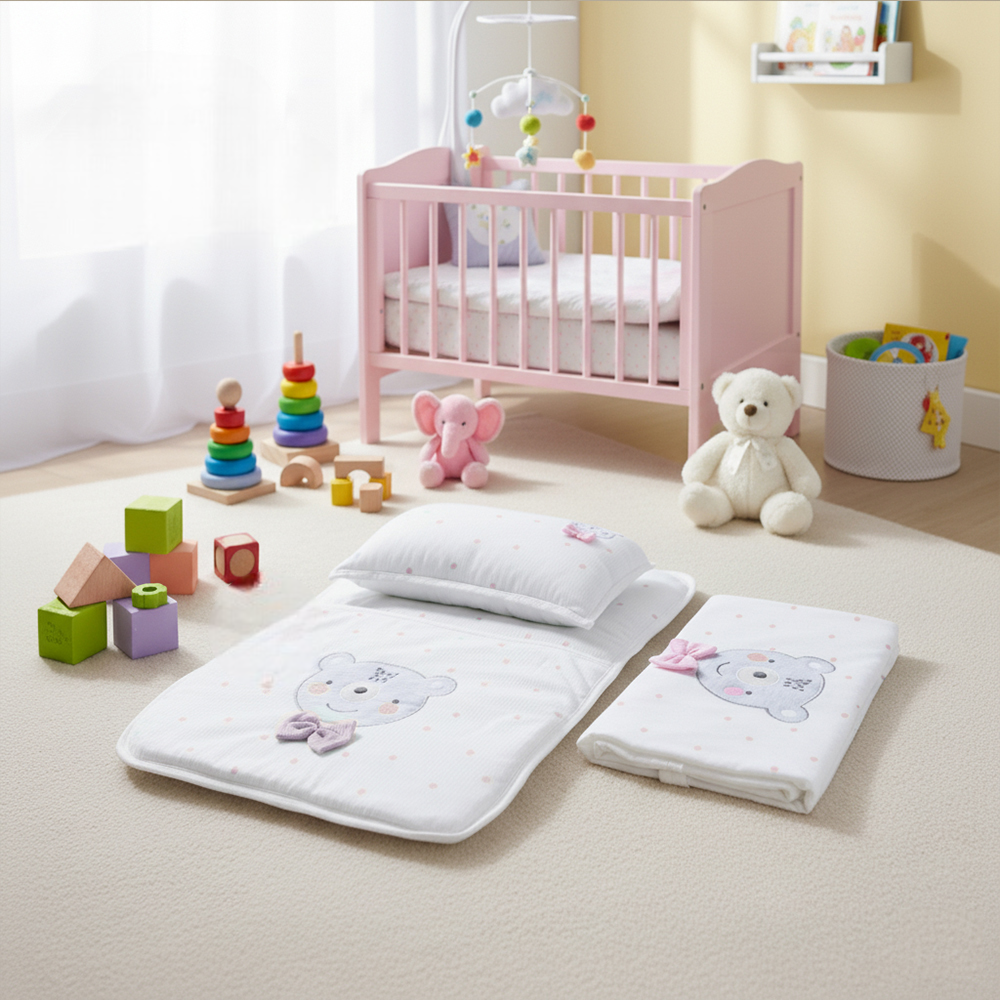 Polka Dot Bear Baby Blanket, Pillow & Diaper Changing Cushion Pink - SP001.8811.2