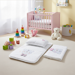 Polka Dot Bear Baby Blanket, Pillow & Diaper Changing Cushion Pink - SP001.8811.2