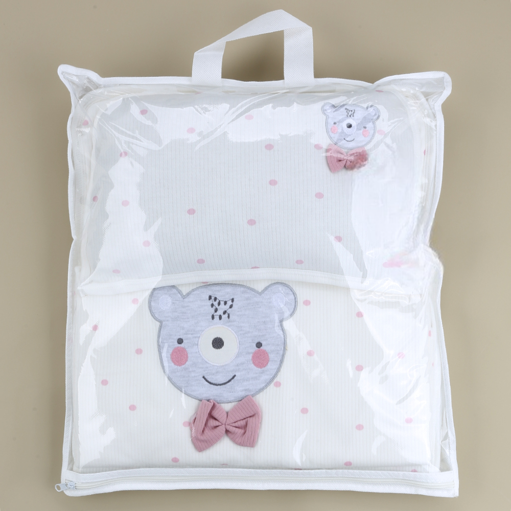 Polka Dot Bear Baby Blanket, Pillow & Diaper Changing Cushion Dried Rose - SP001.8811.36
