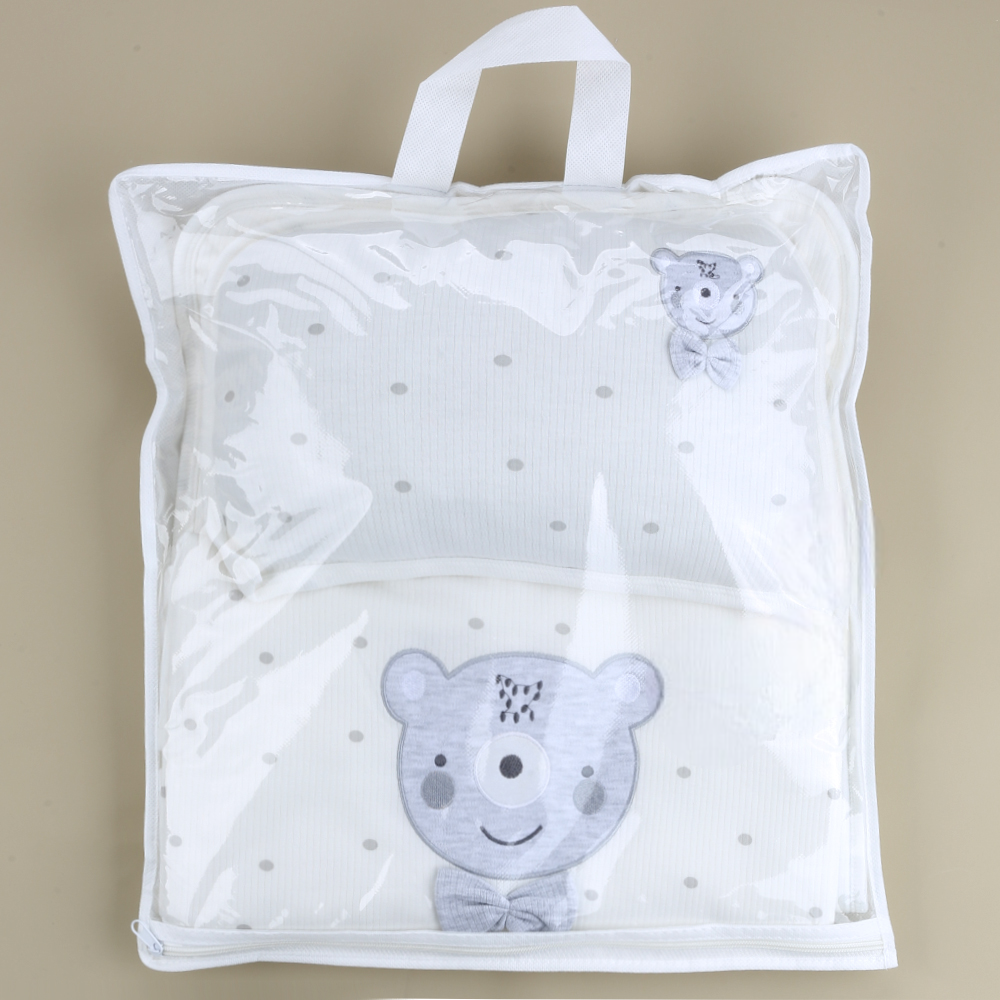 Polka Dot Bear Baby Blanket, Pillow & Diaper Changing Cushion Grey - SP001.8811.5