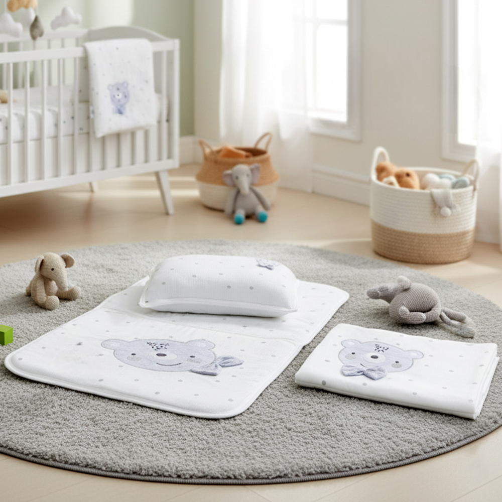 Polka Dot Bear Baby Blanket, Pillow & Diaper Changing Cushion Grey - SP001.8811.5