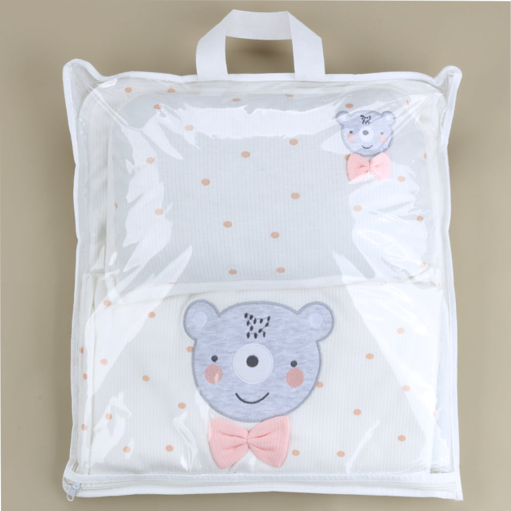 Polka Dot Bear Baby Blanket, Pillow & Diaper Changing Cushion Salmon - SP001.8811.8