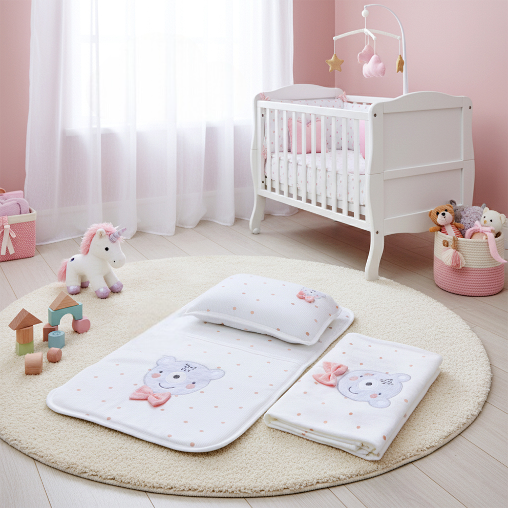 Polka Dot Bear Baby Blanket, Pillow & Diaper Changing Cushion Salmon - SP001.8811.8