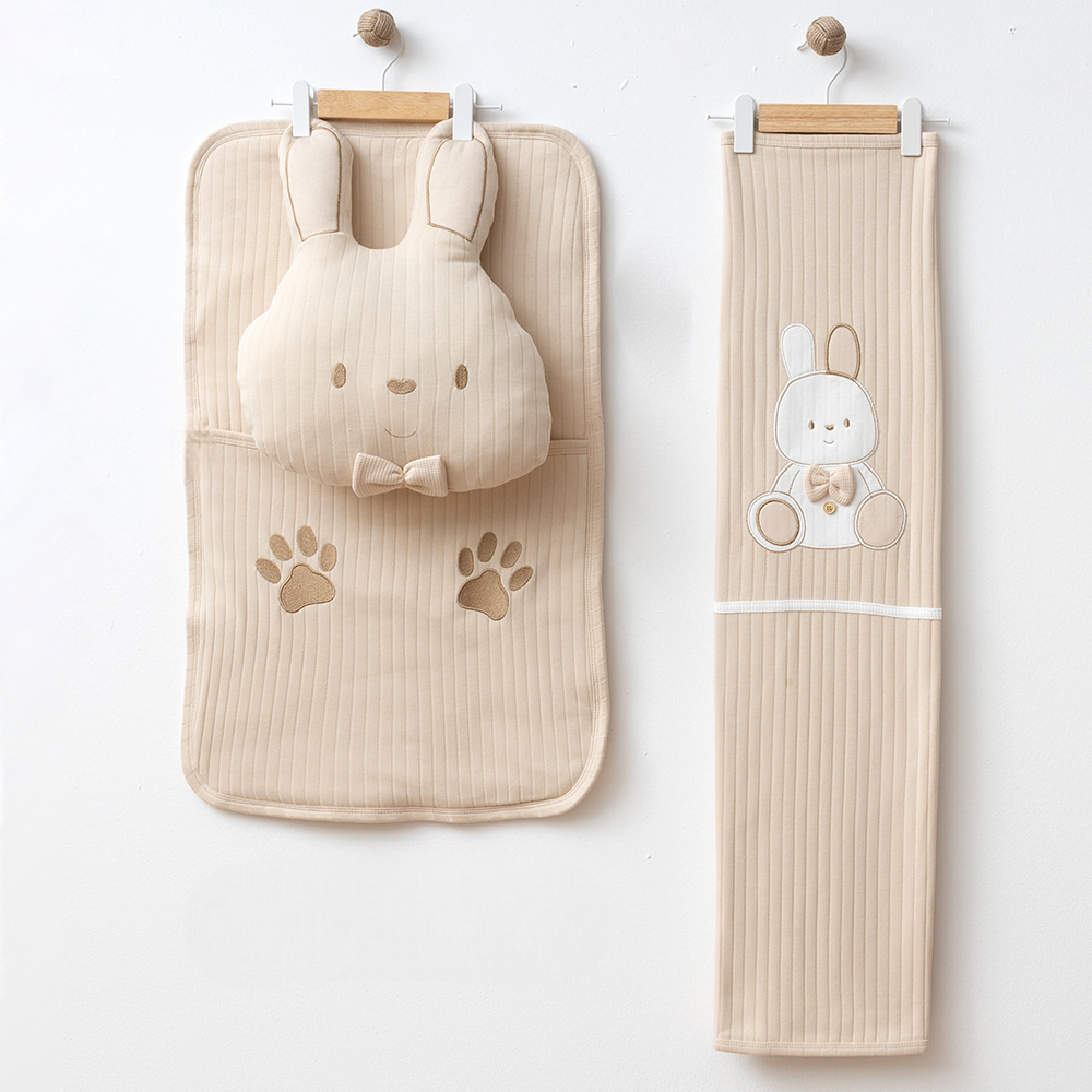 Rabbit Themed Baby Blanket, Pillow & Diaper Changing Cushion Beige - SP001.8812.12