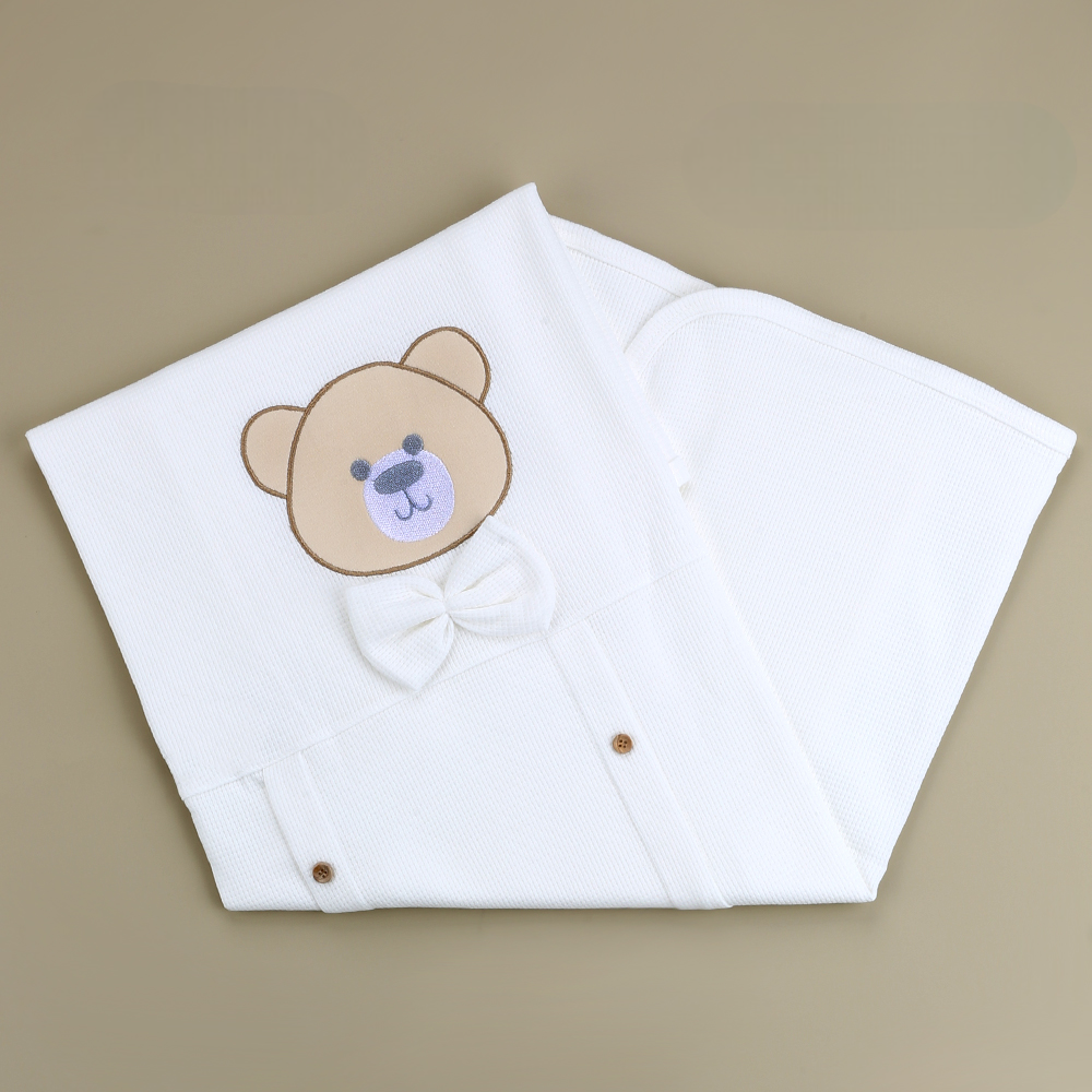 Bow Tie Teddy Bear Themed Baby Blanket Ecru - SP001.9189.10