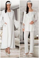 Lace Collar 4 Piece Maternity-Nursing Set Ecru - 5355