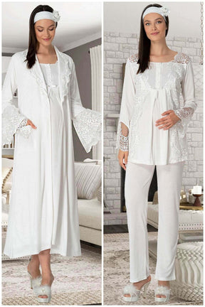 Lace Collar 4 Piece Maternity-Nursing Set Ecru - 5355