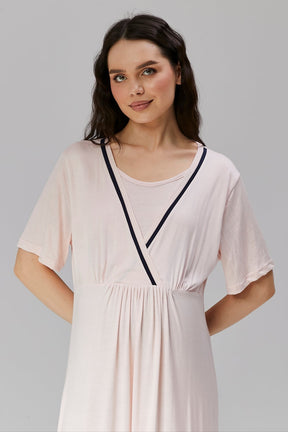 Striped Double Breasted Maternity-Nursing Nightgown & Robe Set Pink - 504