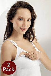 2-Pack Cotton Non-Underwired Nursing Tank Top White - 894